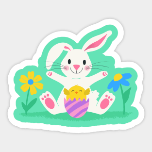 Easter Bunny and Chick in Egg Sticker